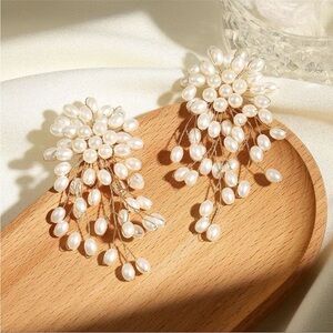 New! Anthropologie Floral Pearl Cascade Statement Earrings